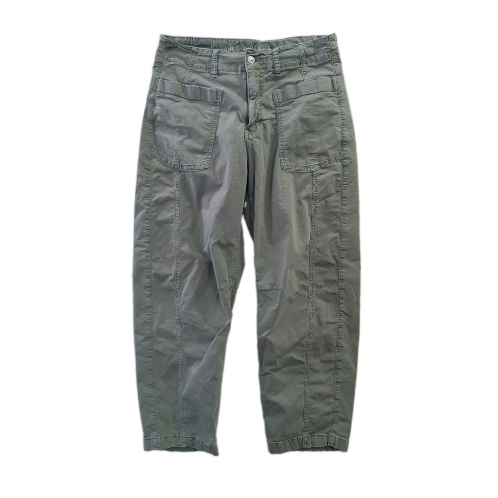 American Eagle Stretch Barrel Leg Pants Womens 8 Green Modern Streetwear Casual